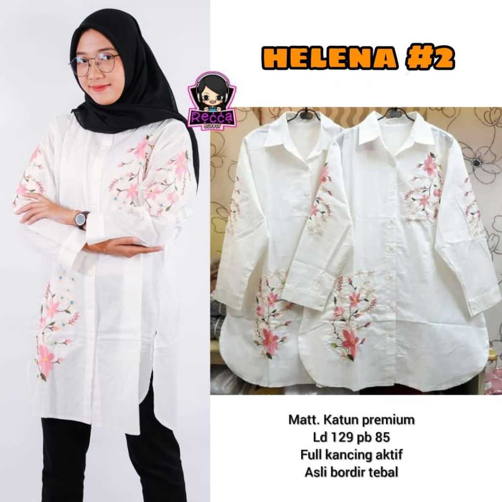 Baju Atasan Blouse Wanita Putih Bordir Bunga LD 130 Helena #2 Jumbo Bigsize Bahan Katun Recca