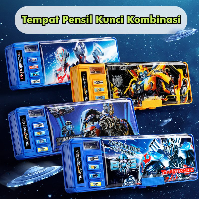 

Tempat Pensil Magnet Sandi Kotak Anak Kode Sandi Kunci Kombinasi Tombol Multifungsi Kartun Dua Sisi Tahan Air dengan Rautan dan Kapasitas Besar
