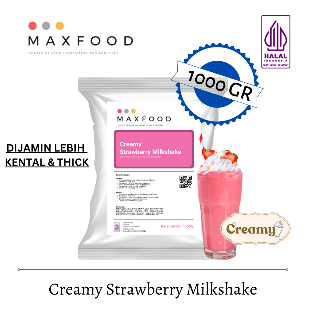 

MAXFOOD - Creamy Strawberry Milkshake Powder / Bubuk Minuman Strawberry Kental 1 KG