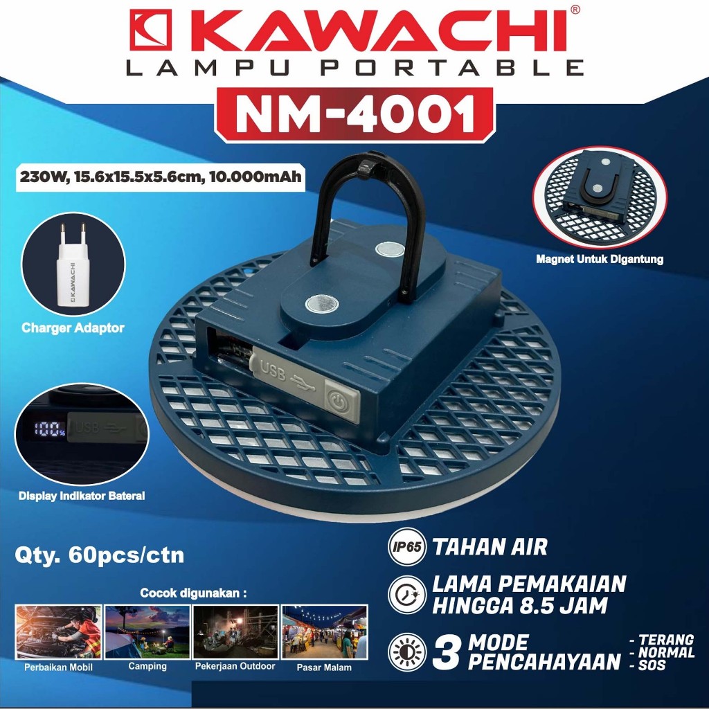 KAWACHI  LAMPU EMERGENCY PORTABLE KAWACHI NM-4001 230W BATERAI 10.000MAH