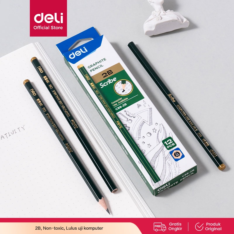 

Deli Graphite Pencil / Pensil Kayu 2B 1 Pack Isi 12pcs Kualitas Bagus EC88