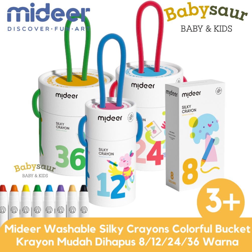 

Mideer Washable Silky Crayon 8 12 24 36 Warna Colorful Bucket Krayon Mewarnai Alat Warna Set Anak Wipe and Clean m E6Y9