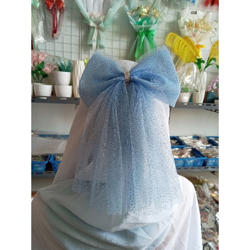 (tile) hiasan pita pakai peniti bros bahan tile gliter