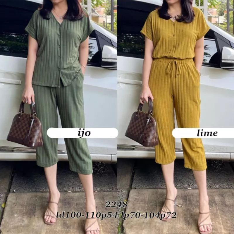 PROMO ONE SET Knits Hornet Pendek 7/8 Terbaru Baju Setelan Wanita Kekinian