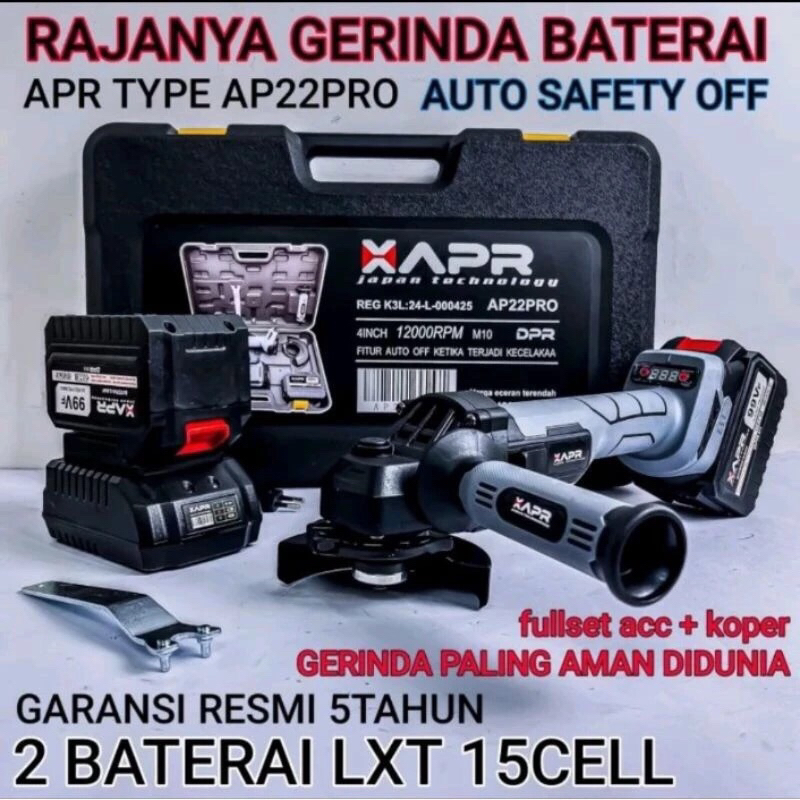 AP22 PRO Mesin gerinda cordless brushless 4inch 2batrei 15cell APR gerinda batrei