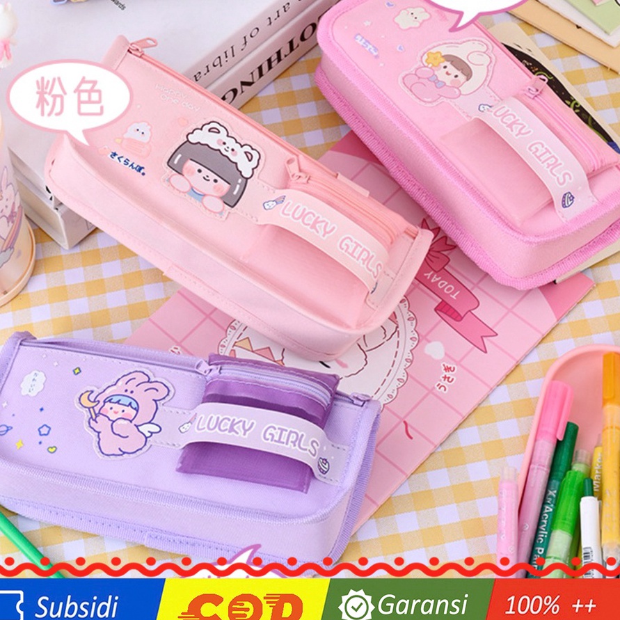 

KI3 TXS17 Korean Pen Pencil Case Simple Lucky Girls Kotak Tempat Pensil Box MKT