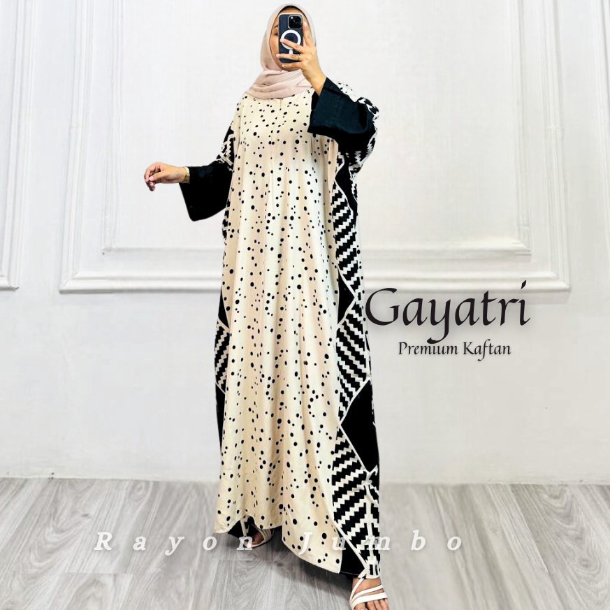 Klamby Jumbo  Gayatri Kaftan Abstrak Bahan Rayon Premium Mewah Elegan Busui Bisa Gamis Muslim Remaja