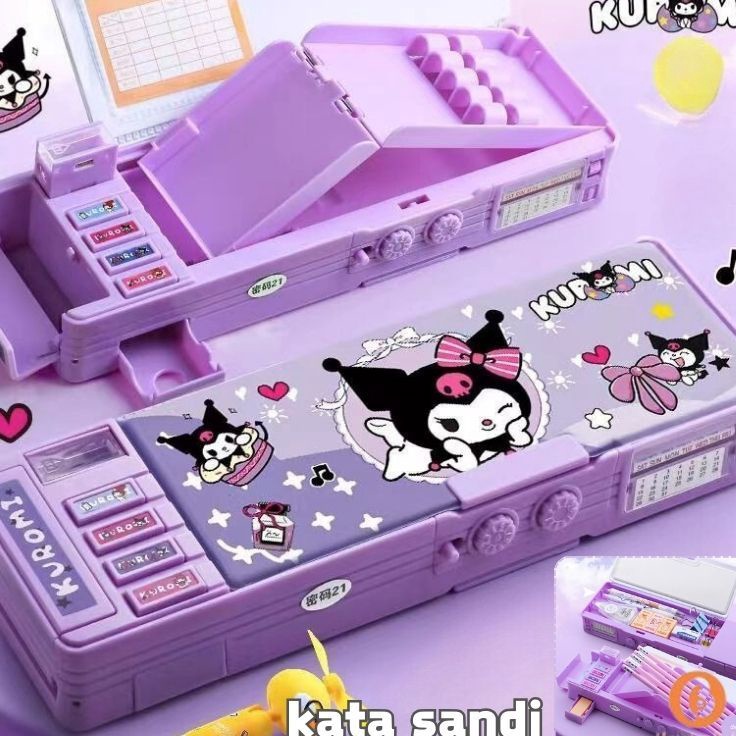 

HJ6 Penjual Lokal Kuromi Kotak Alat Tulis Multifungsi Kunci Kode Kotak Pensil Dua Sisi Bernilai Tinggi Kapasitas