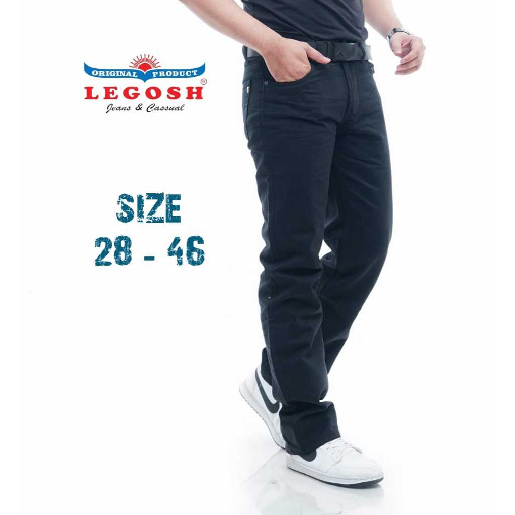 LEGOSH JEANS Hitam Celana Panjang Pria Kanvas Basic Bahan Original Premium Size 28-46 Jumbo