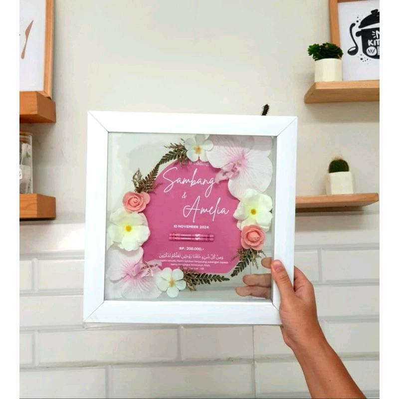 MAHAR PERNIKAHAN TRANSPARAN/ MAHAR DOBEL AKRILIK/MAHAR 3D MAHAR AKRILIK/MAHAR FIBER Ukuran 25×25