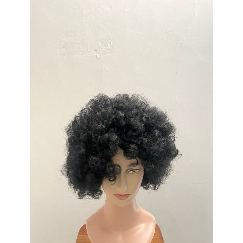 Wig Pria Rambut Pendek Model Kribo Bulat Warna Hitam Natural Rambut Palsu Kribo Brokoli