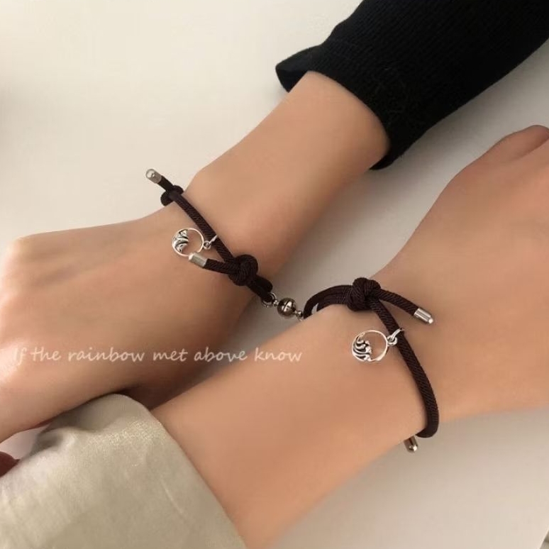 Gelang Couple Magnet Polos (1 Pasang Gelang Tali Korea 2mm Hitam+Magnet ... 2Pcs Gelang