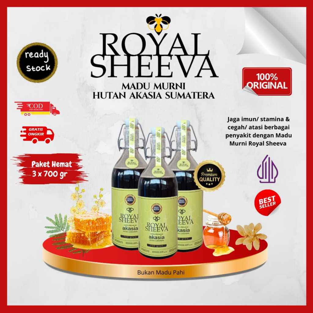 

Madu Murni Royal Sheeva 100% Ori Premium 3pcs 700gr | Halal MUI Asli dari Hutan Akasia Sumatera