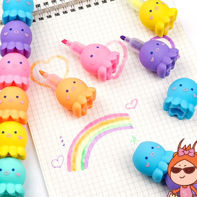 

KF7 Welcome S6295 Hhlhter Tumpuk 1 Set Textr Motif Karakter Lucu Set Stabilo Pastel Lucu