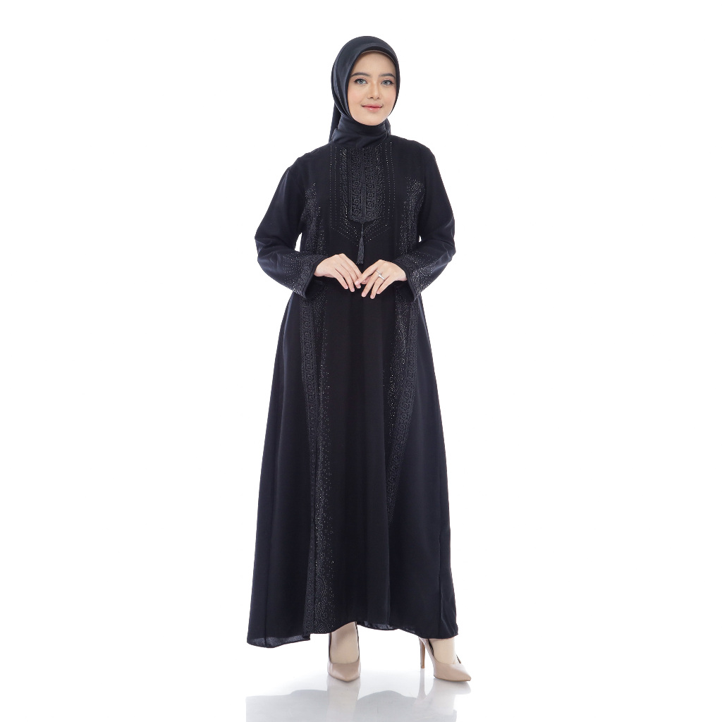 001 Dress Abaya Turkey Hitam Gamis Turki Muslim Variasi Bordir Payet Mewah