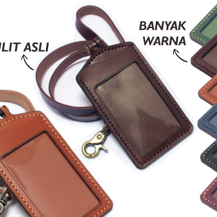 

Wow Gantungan dompet ID card kulit coklat tali id card holder model palang