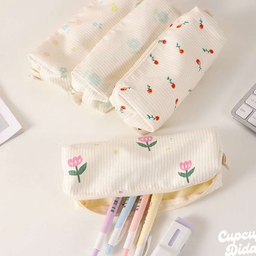 

Hemat Tempat Pensil Pouch Little Flower Bahan Corduroy Import