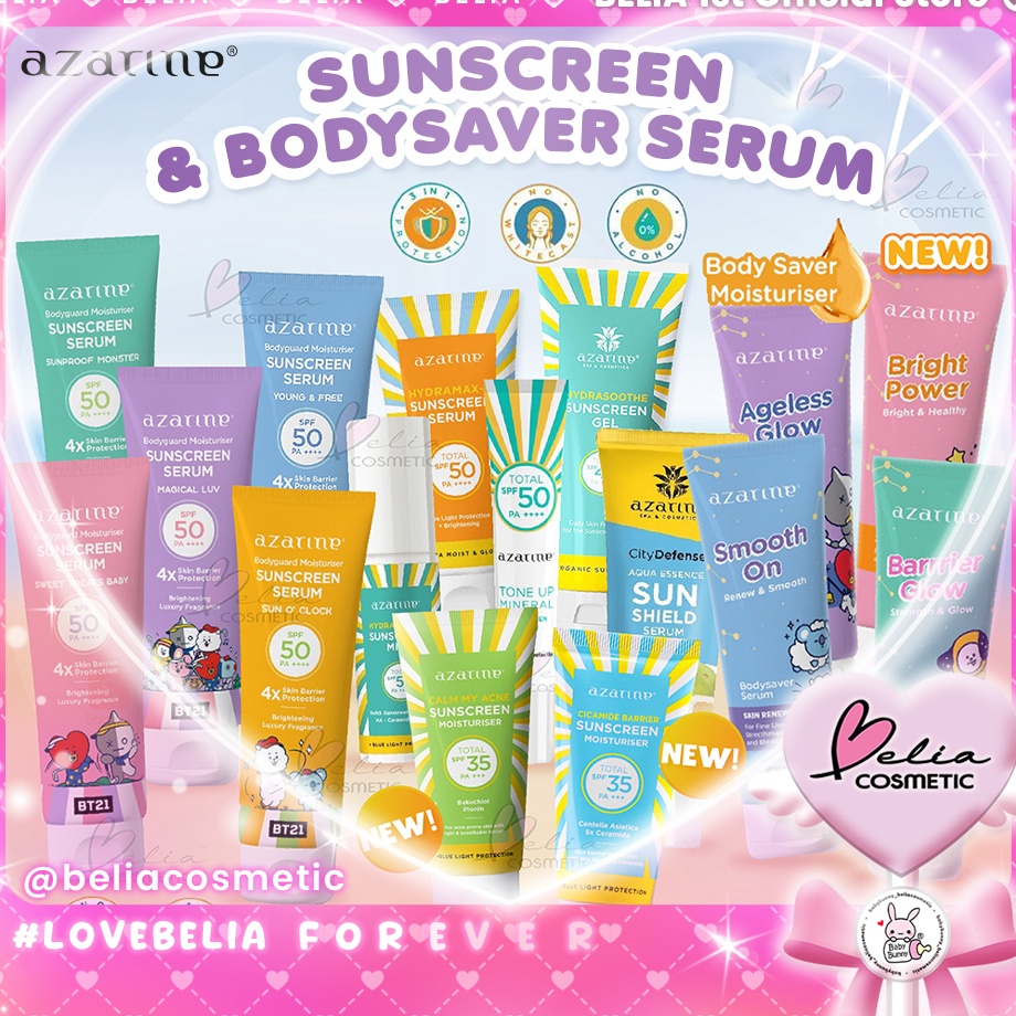 Mau  BELIA  AZARINE Aqua Essence Sun Shield Serum SPF 5 PA  Hydrasoothe Sunscreen Gel SPF45  Bodygua