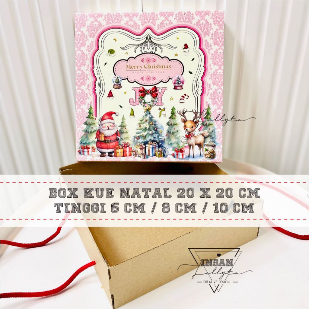 

Box Kue uk. 20 x 20 cm Tema Natal / Christmas Tema Seamless christmas PINK