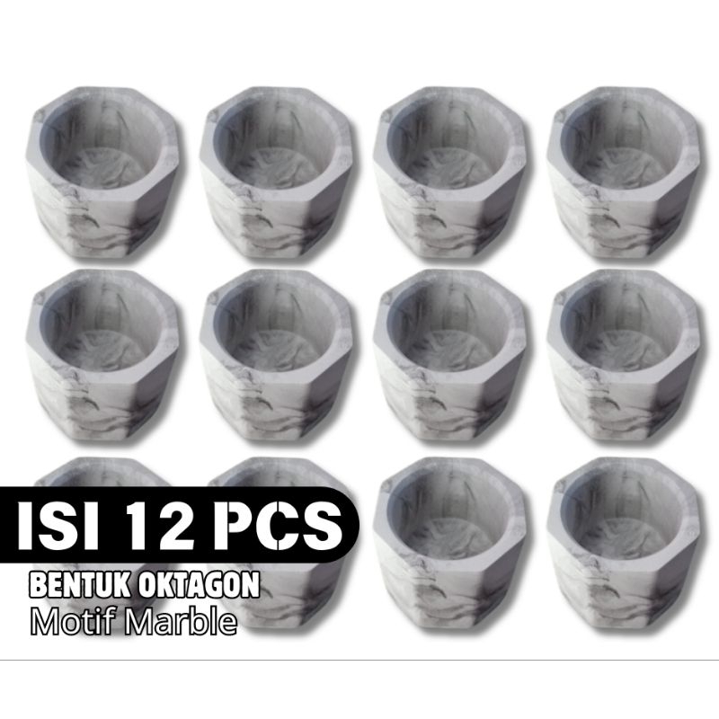 Isi 12 pcs | Pot kaktus motif marble bentuk oktagon