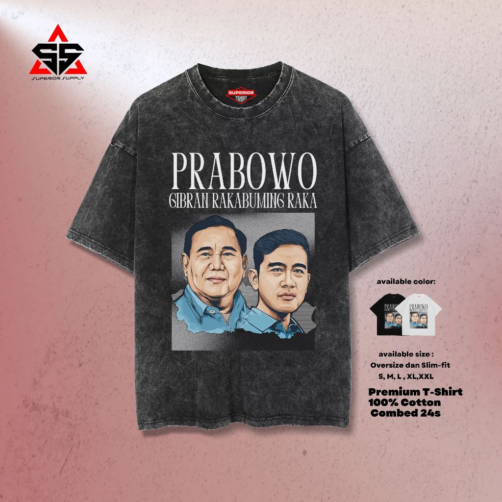 SUPERIOR Kaos Prabowo Gibran Oversized washed tshirt Oversize slimfit sandwash PRBWO-3