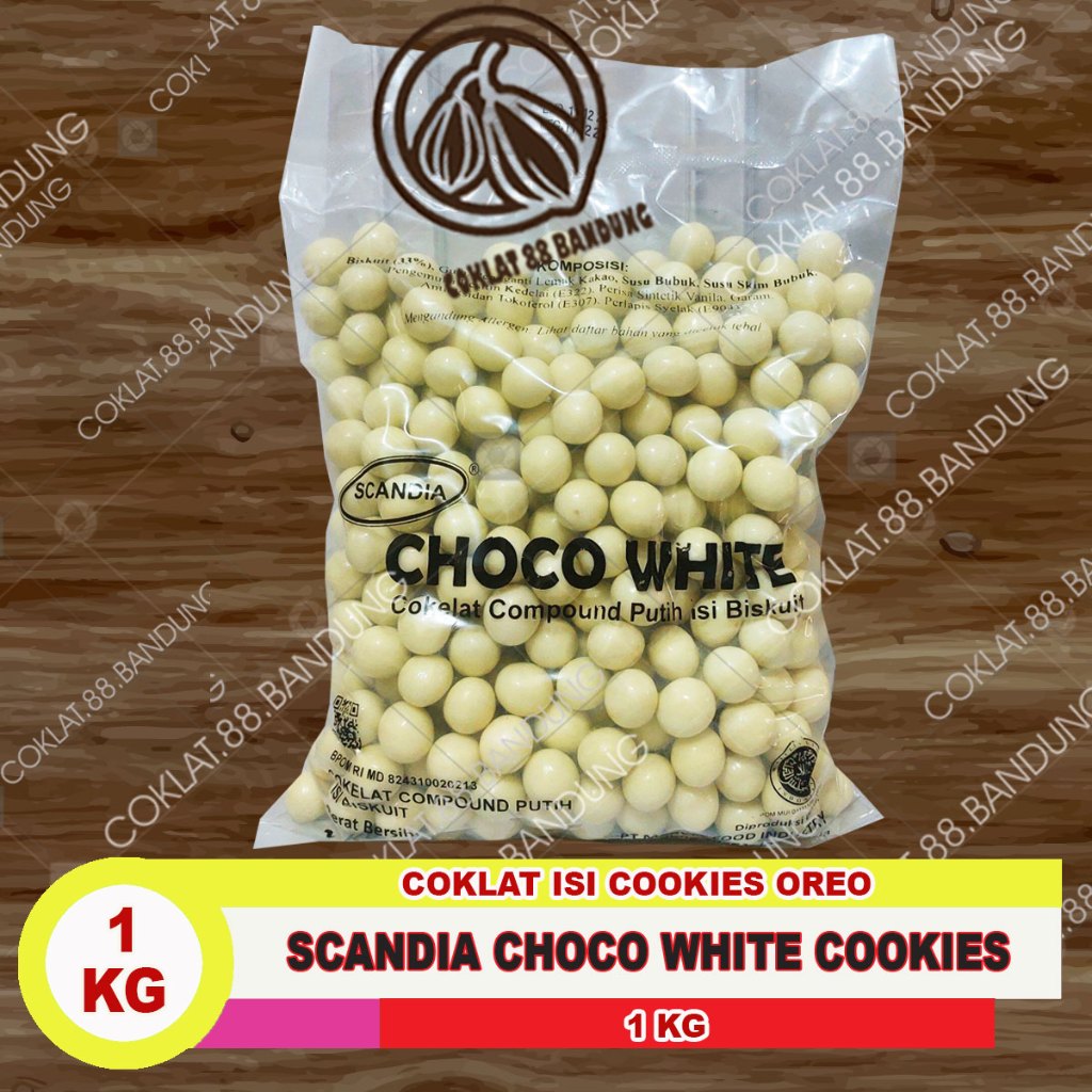 

SCANDIA CHOCO WHITE 1KG COKELAT, COKLAT SCANDIA 1 KG CHOCOLATE PUTIH ISI COOKIES 1 KILO GRAM