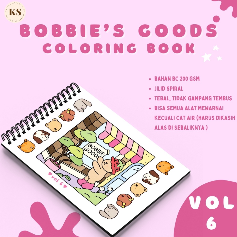 

ART B1D6 Bobbies Goods Vol6 Coloring Book Buku Mewarnai Anak Remaja Dewasa Aesthetic Kertas Tebal