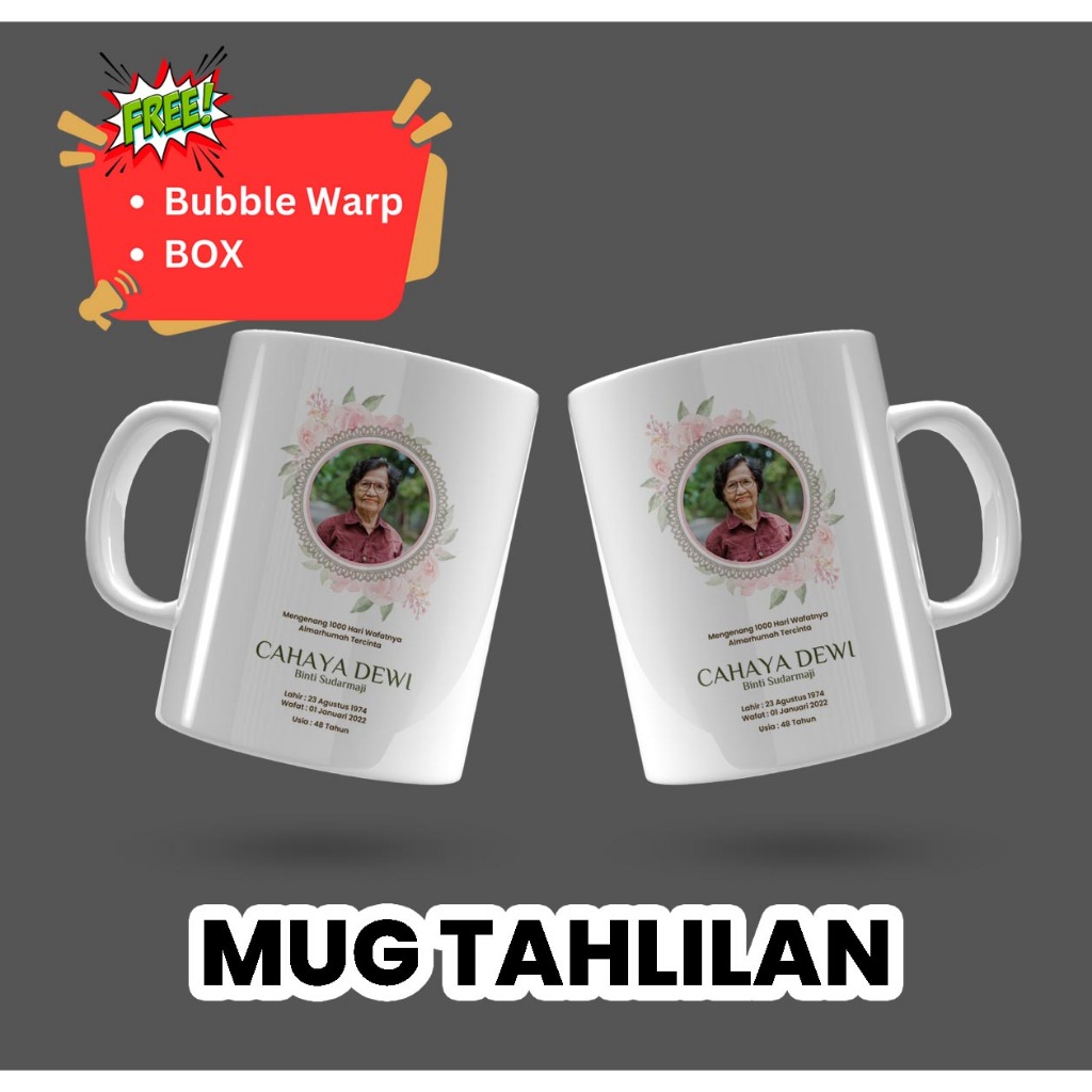 Mug Custom Tahlilan, Mengenang 40-100-1000 hari / Souvenir/ Custom nama