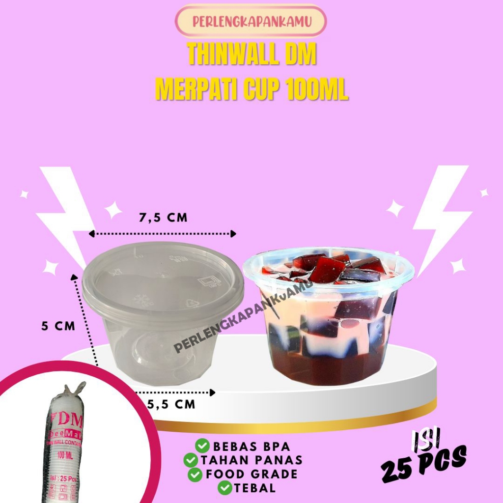 CUP MERPATI THINWALL DM 100ML ISI 25 CUP SALAD BUAH PUDING JELLY