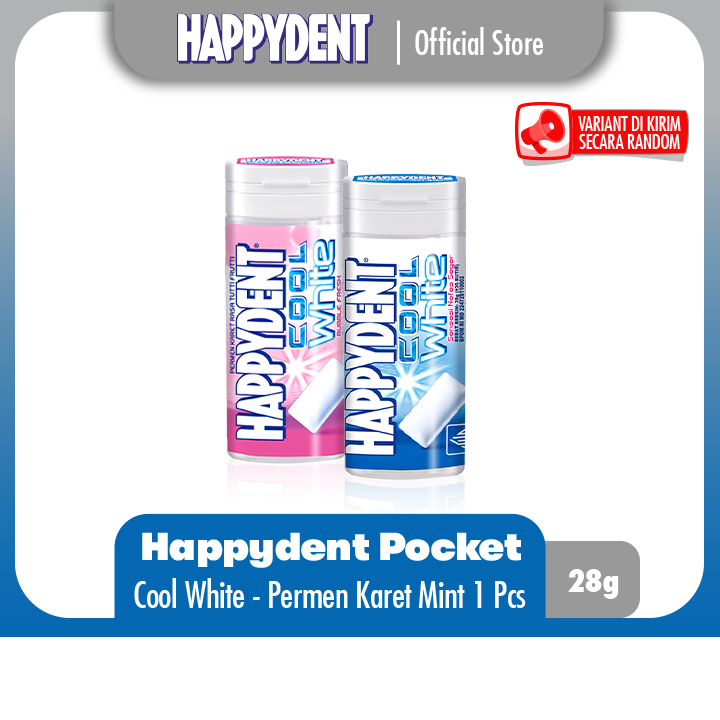 

Happydent Cool White Pocket Bottle 28g - Permen Karet Rasa Mint