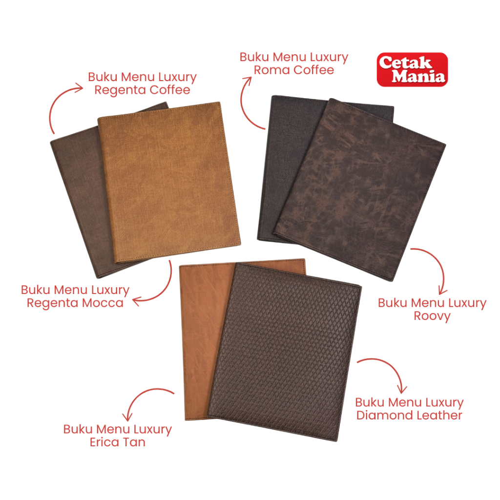 Cetak Mania - Buku Menu Kulit Luxury Jepit Baut Isi Plastik Mika A4 - Cafe, Coffee Shop, Restoran, H