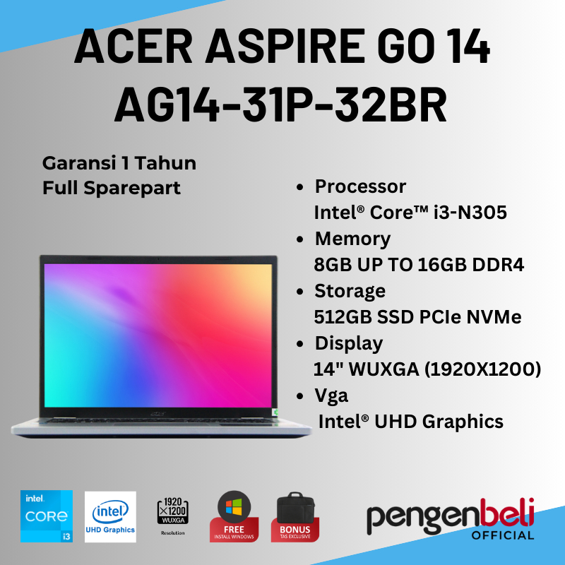 Laptop Terbaru Untuk Pekerja Kantoran | Core i3 Gen 13 | Ram 16GB DDR 4 | SSD 512GB | Wifi 6s | Laya