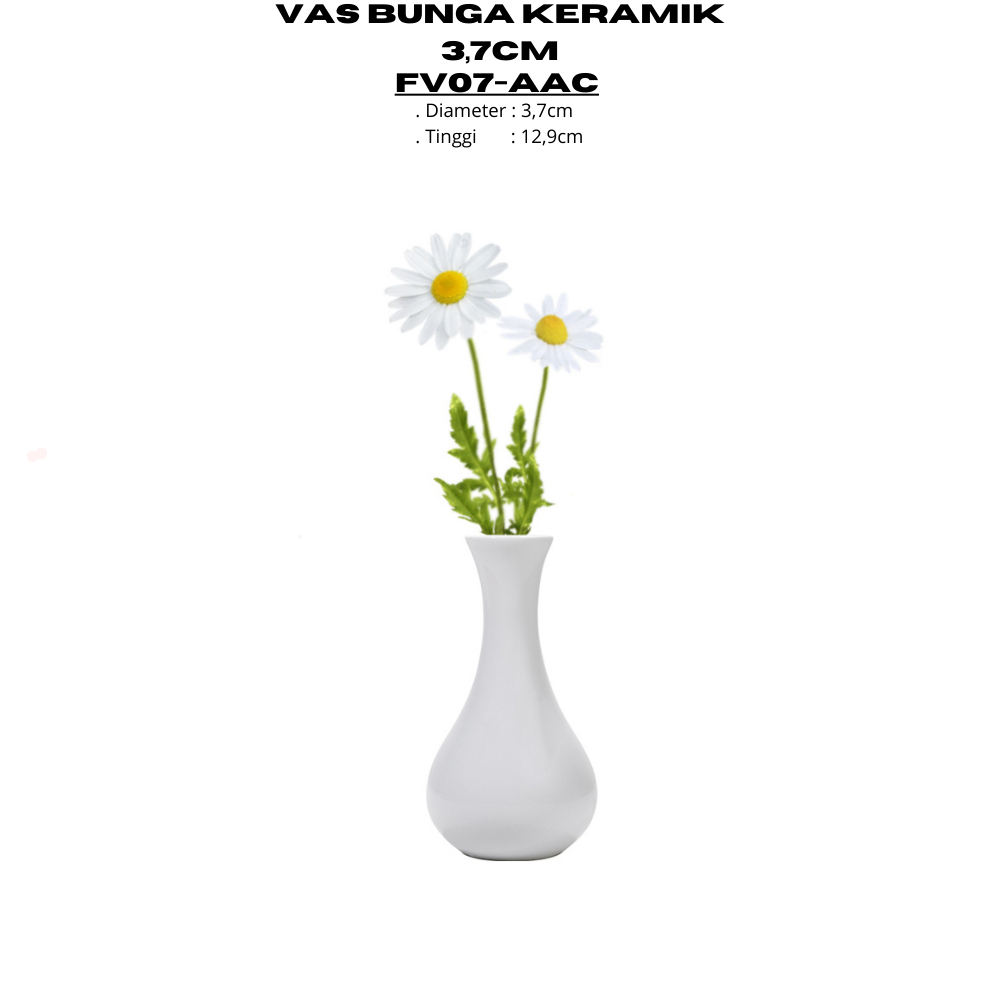 Vas Bunga Keramik 3,7CM (1PCS) Putih Polos By Indo Keramik Vas Bunga Asthetic Murah Berkualitas /FV0