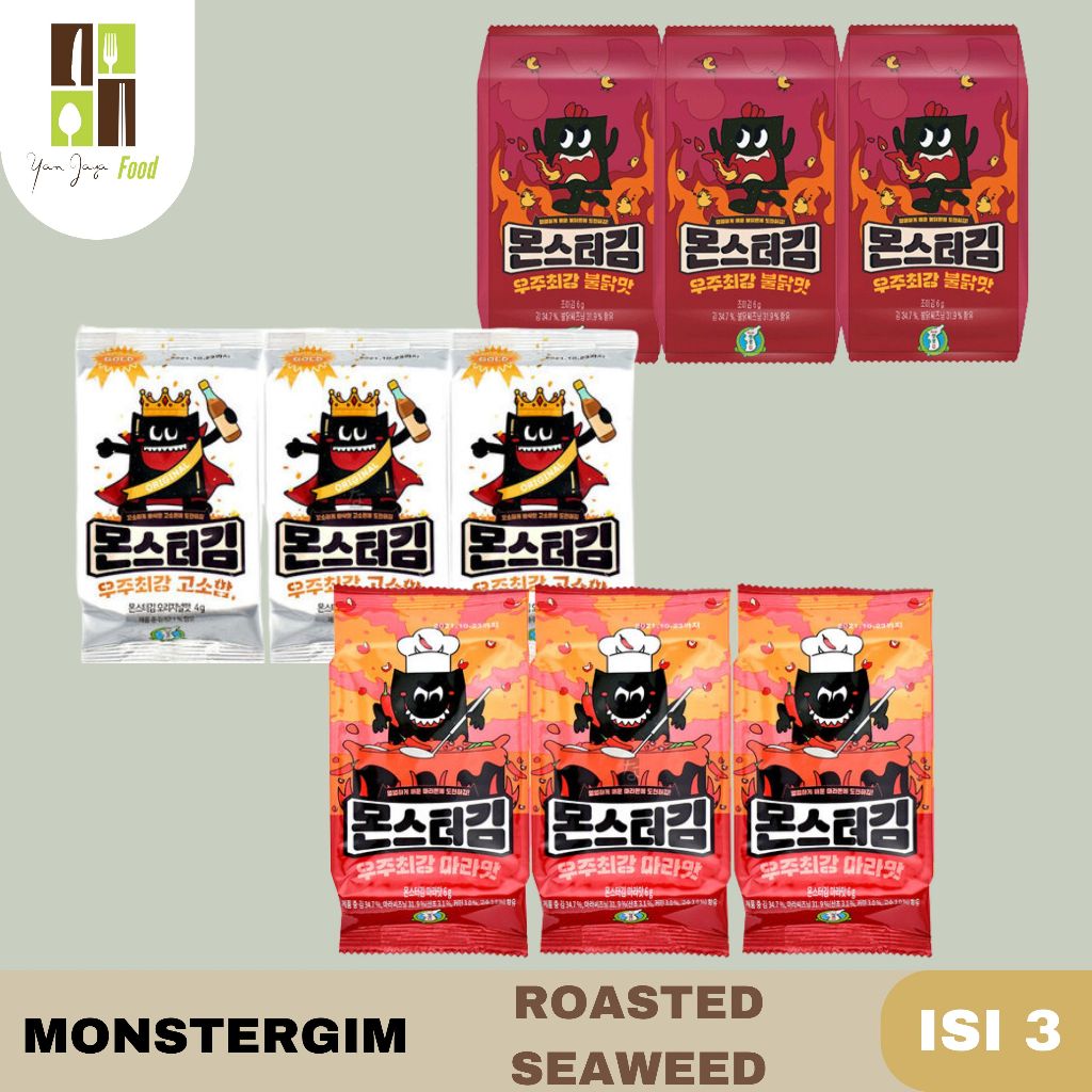 

Monster gim Roasted Seaweed / Snack Rumput Laut / Hot & Spicy Buldak / Mala Spicy Pepper / Seaweed Oil Sung Gyung [3 PCS/PACK]