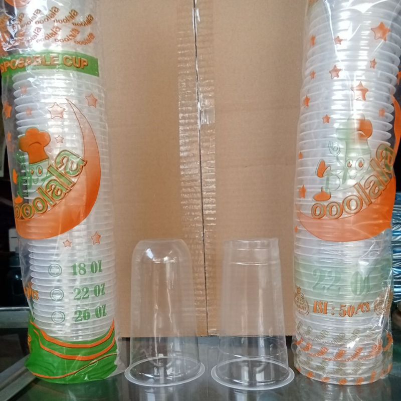 Gelas plastik 22 Oz isi 50 pcs tipe DATAR / OVAL / SLIM 7 gr OOLALA