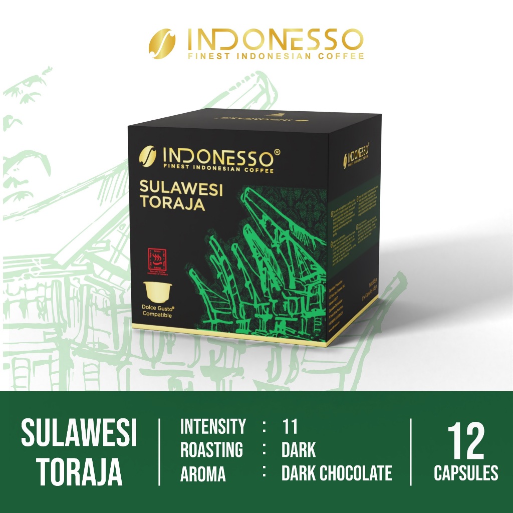 

INDONESSO Sulawesi Toraja Coffee Capsules Compatible with Nescafé Dolce Gusto Machines / Kapsul Kopi