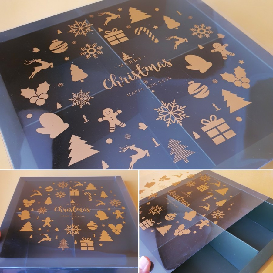 

1 Pack Isi 5 Pcs Dus Parcel Natal Mika Sekat 4 Hijau Box Motif Christmas Ukuran 22x22x6 cm