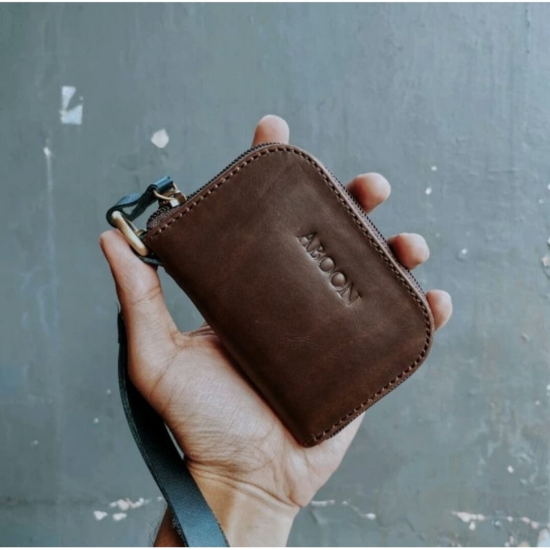 Dompet Kartu Kulit Asli Tali Kalung Pria Wanita