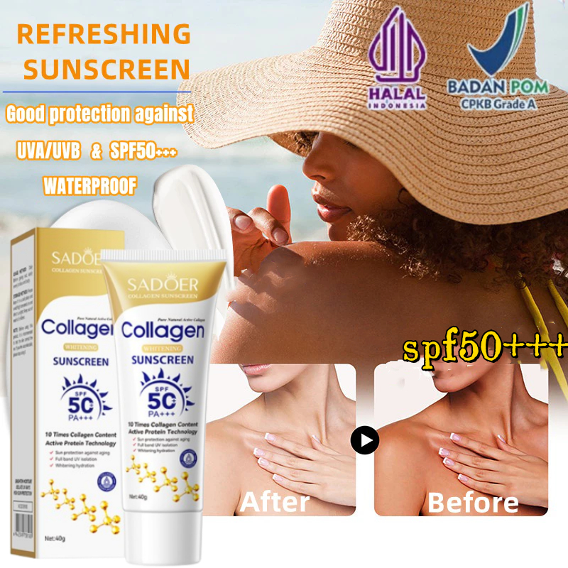 Collagen Sunscreen Cream 40g Spf50+ PA+++ Tabir Surya Collagen Sunscreen  Tabir Surya Untuk Wajah Ta