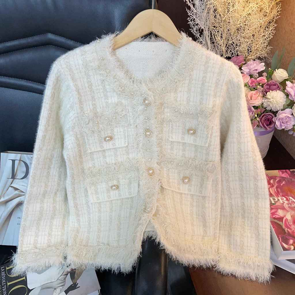 C-03 Cardigan Outer Atasan Rajut Berbulu Premium Wanita Korea