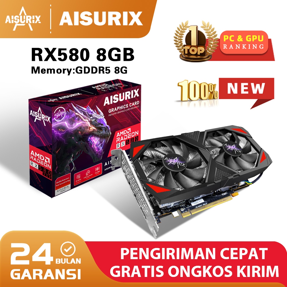 AISURIX AMD VGA RX580 8GB Batu ruby GDDR5 HDMI 2048SP 256Bit Radeon VGA card