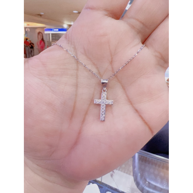 kalung satu set liontin salib emas asli 17k putih