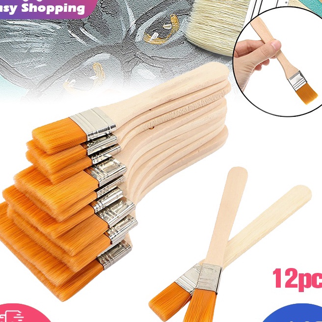 

Istimewa 12pcs Kuas Lukis Lebar Gagang Kayu Kuas Lukis Bali Artist Kuas Cat Tebal Halus Nylon Flat Painting Brush