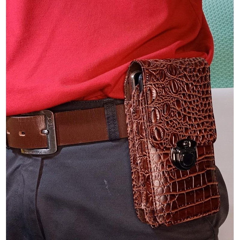 Dompet Hp Pinggang Pria Double Slot Motif Buaya Kulit Asli