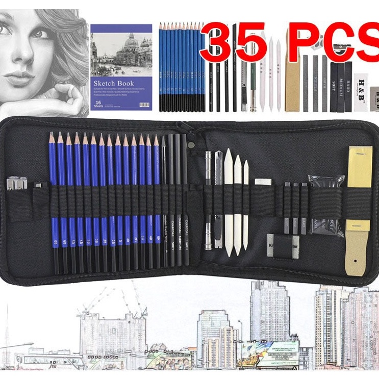 

ART H5H3 35PCSSet Sketch Pencil Pisau Penghapus dan Pensil Gambar untuk Keperluan Sekolah Pencil Drawing Set