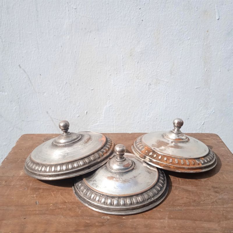 Antik Tutup Gelas Eropa Tua Tembaga Lapis Perak Dm.9cm