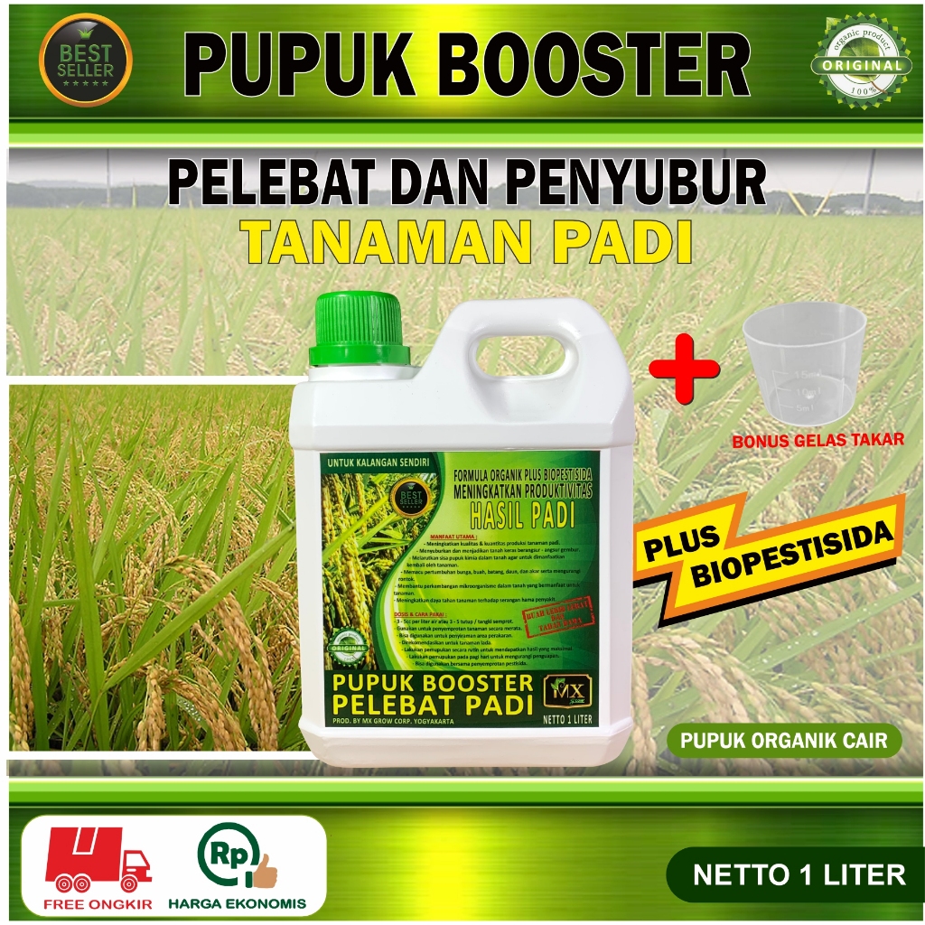Pupuk Organik Cair Pelebat Penyubur PADI 1 Liter / Booster PADI / Pupuk Rabuk PADI 1 Liter Pupuk Boo