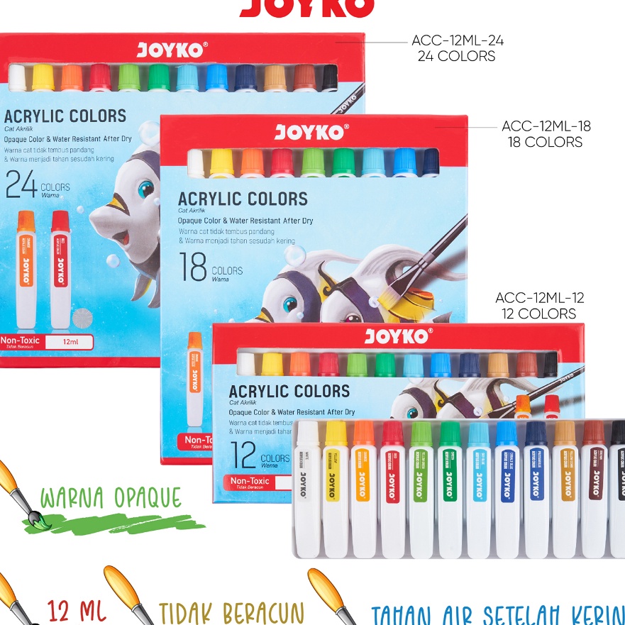 

Gila Joyko TITI Acrylic Colour 12 18 24 36 Warna Cat Akrilik Joyko SET ACC12ML