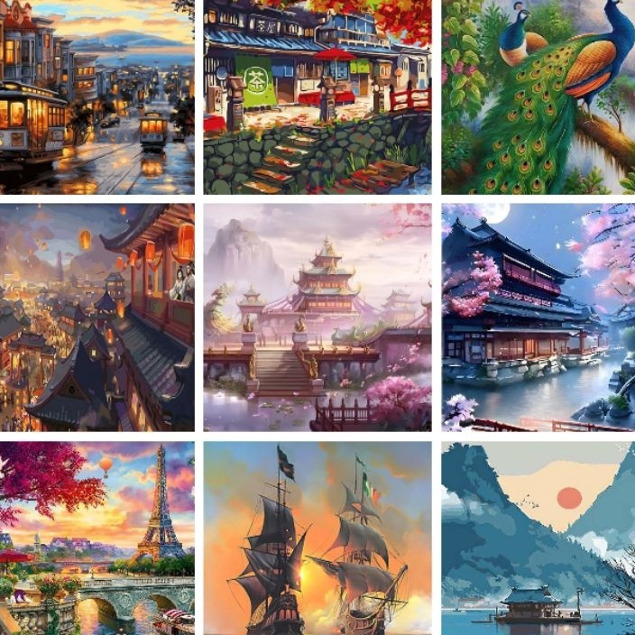 

Termurah 4x5cm DIY Paint By Numbers Oil Painting Kit Canvas Paint by Numbers