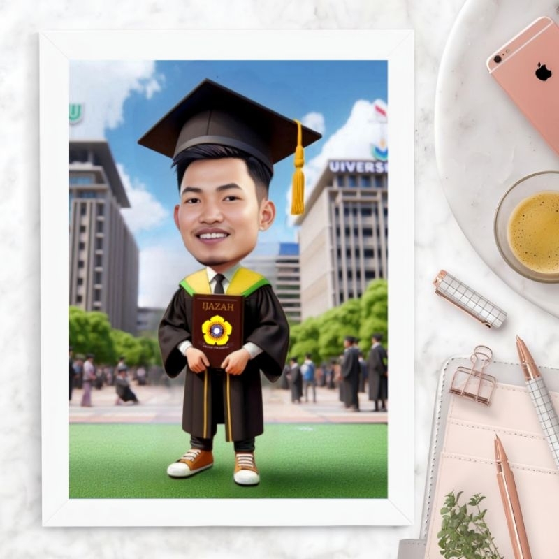 karikatur wisuda dan bingkai A4 /foto wisuda/ foto keluarga/foto kado